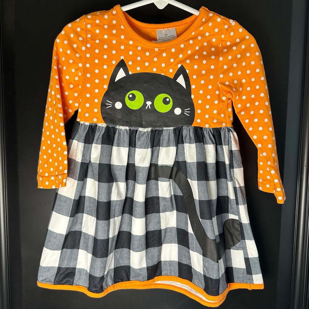 Boutique Baby Girls 12/18m Dress Black Cat Halloween Fall Orange Black White